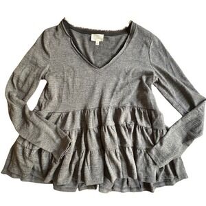 ANTHROPOLOGIE Deletta "Thea" Gray Peplum Boho Top Layered‎ Ruffle Hem SIZE XXS